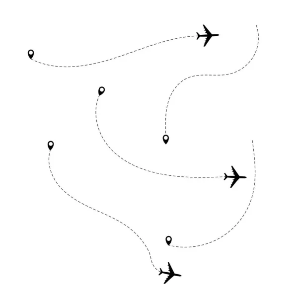 Flygplan Prickade Rutt Linje Vägen Flygplan Flyger Med Streckad Linje — Stock vektor