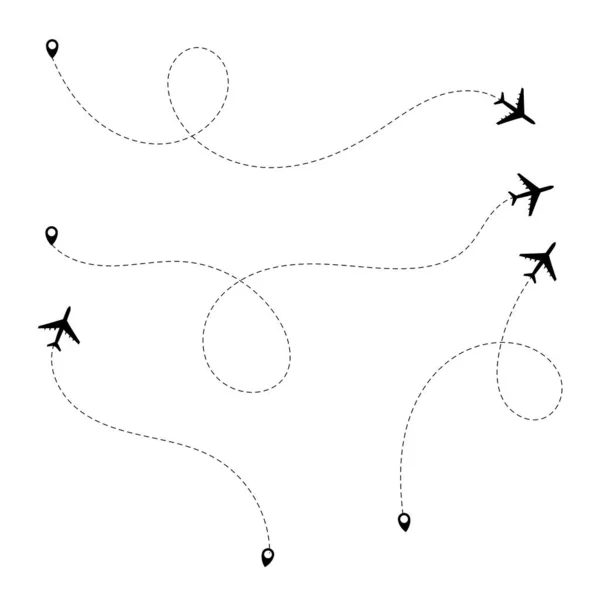 Flygplan Prickade Rutt Linje Vägen Flygplan Flyger Med Streckad Linje — Stock vektor