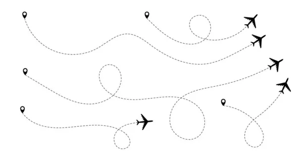Αεροπλάνο Διακεκομμένη Γραμμή Διαδρομής Τρόπος Αεροπλάνο Πετώντας Διακεκομμένη Γραμμή Από — Διανυσματικό Αρχείο