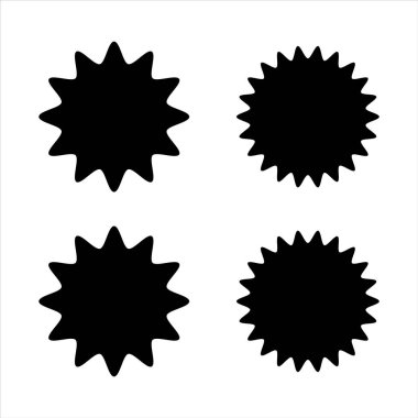 Fiyat etiketini ayarla. İndirimli çıkartma koleksiyonu. Bir çift kırmızı yıldız patlaması, güneş patlaması rozetleri. Etiket simgesi etiketi. Rozet. Tasarım elemanları. Satış etiketi, fiyat etiketi, mark için en iyisi. Vektör çizimi