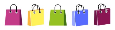 Alışveriş poşeti koleksiyonu, alışveriş torbası ve paket simgeleri belirleme vektörü