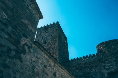Medieval castle complex with church on Jinvali water reservoir, Aragvi river, Ananuri, Georgia.