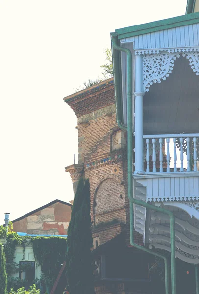 Casas Tradicionales Con Balcones Tallados Madera Casco Antiguo Tiflis Georgia — Foto de Stock