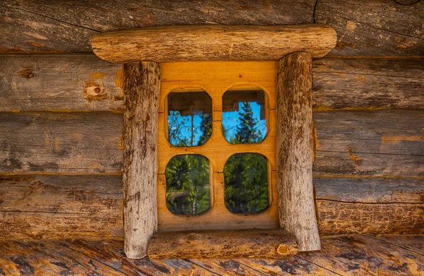 Wooden House Window Vintage Brown Wooden Window Wooden Wall Hunting — Stok fotoğraf