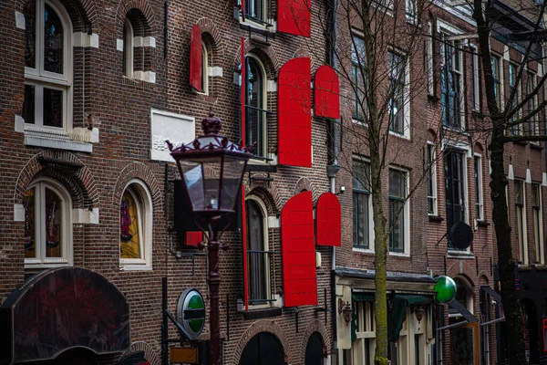 Amsterdam Netherlands Houses Landmark Old European City Winter Landscape Vintage — Foto Stock