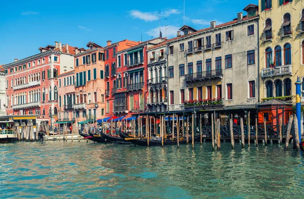 Canal Gondolas Moored Venice Italy Architecture Landmarks Venice Venice Postcard — Stock Fotó