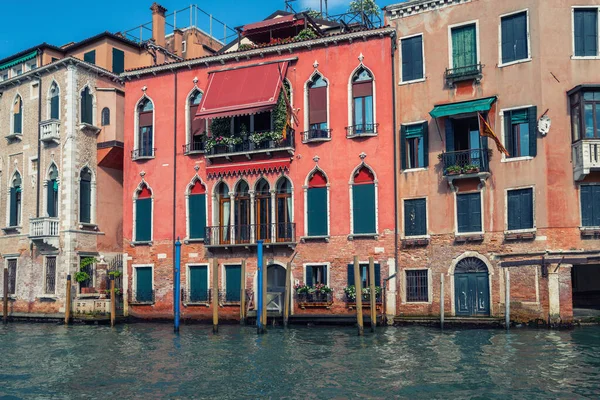 Colorful Facades Old Medieval Houses Venice Italy View Grand Canal — 스톡 사진