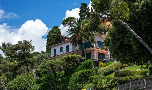 Vista Matutina Costa Liguria Del Mar Mediterráneo Villa Lujo Impresionante — Foto de Stock