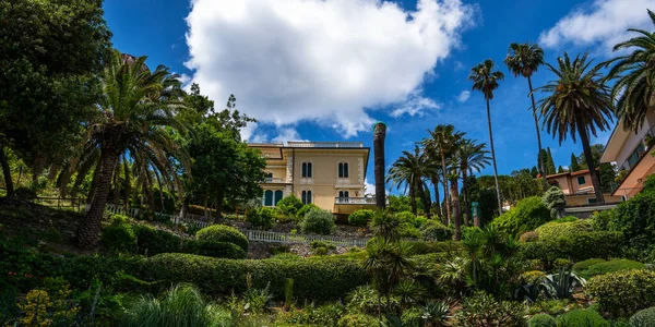 Vista Matutina Costa Liguria Del Mar Mediterráneo Villa Lujo Impresionante — Foto de Stock