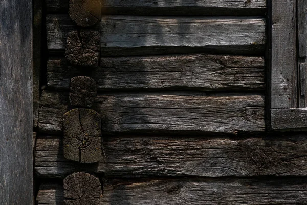 Surface Old Wall Made Logs Rural House Logs Blackened Time — Stock Photo, Image