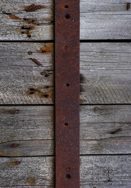 Old Weathered Wooden Door Steel Hinges Distressed Panels Old Wall Stock Image