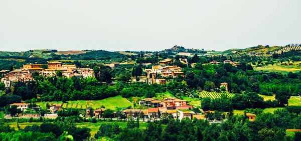 Campagne Traditionnelle Paysages Belle Toscane Champs Couleurs Dorées Cyprès Vacances — Photo