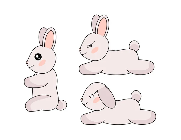 Set Kawaii Bunnies Vector Illustration — Stock Vector