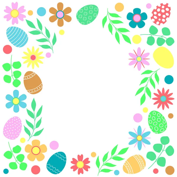Wielkanoc Miejscem Tekst Wzór Kolorowych Jaj Kwiatów Liści Ilustracja Wektora — Wektor stockowy