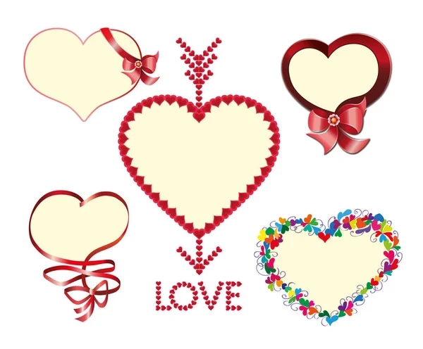 Heart Color Set Icons vector illustrations. Set of Hearts in different colors and types, Photo Frame. —  Vetores de Stock