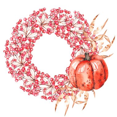 Viburum kabaklı suluboya çerçeve ve yapraklar