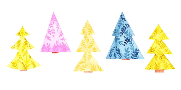 Watercolor decorative Christmas trees with a pattern — Stock Photo, Image