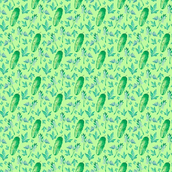 Акварельно-зеленый узор из огурцов и петрушки — стоковое фото