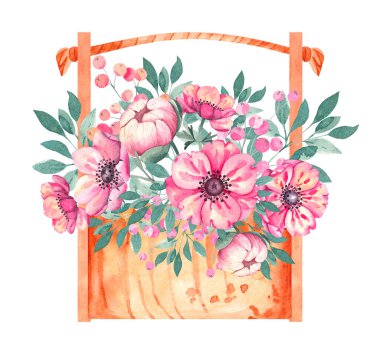 Şakayık çiçekli suluboya ahşap kutu