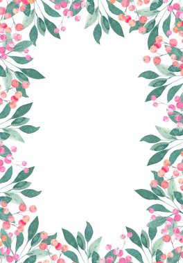 Meyvelerin suluboya çerçevesi, yapraklar