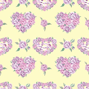 Çiçek kalpli suluboya deseni, şakayıklar