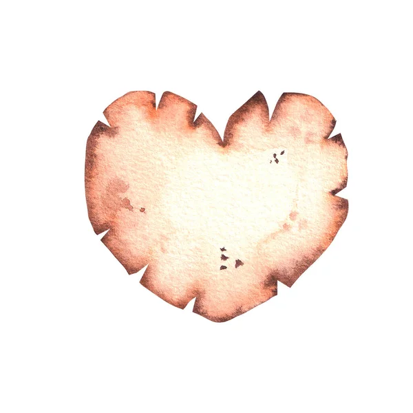 Акварель старая бумага День Святого Валентина сердце на белом фоне — стоковое фото