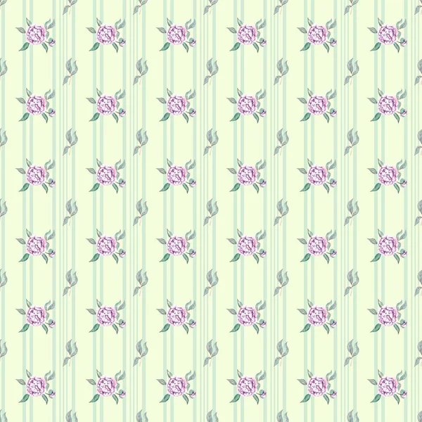 Aquarel patroon met kleine bloemen, groene strepen op een gele achtergrond — Stockfoto