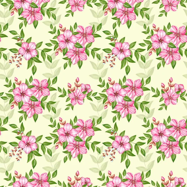 Floral watercolor pattern with pink cherry blossom — Stock Photo, Image