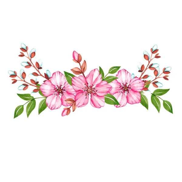 白色背景下的粉红色樱花水彩花 免版税图库照片