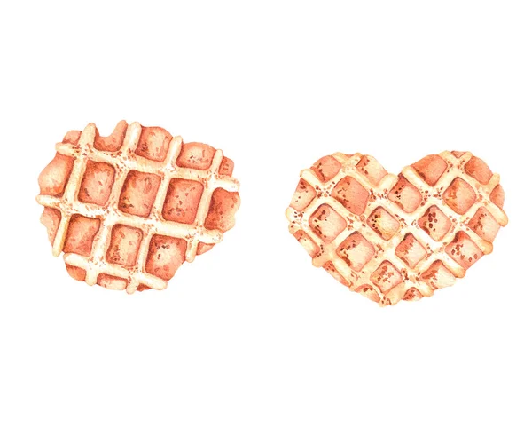 Watercolor set of waffles on a white background — Stock Photo, Image
