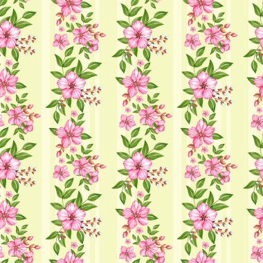 Çiçekli suluboya desenli pembe kiraz çiçeği