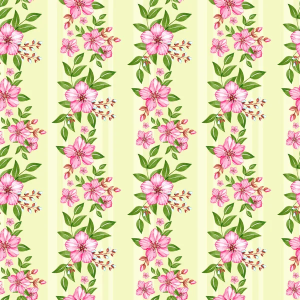 Floral watercolor pattern with pink cherry blossom — Stock Photo, Image