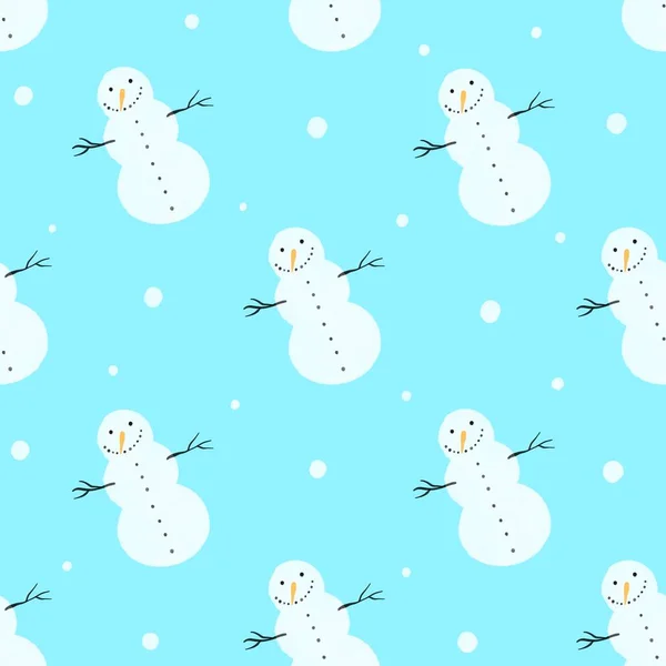 Seamless Christmas pattern with snowmen and snowflakes. Winter pattern for wrapping paper, pattern fills, winter greetings, web page background. Christmas and New Year greeting card. — Stock Photo, Image