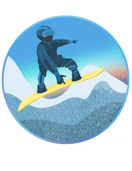Snowboard. Illustrazione di uno snowboarder che salta in stile piatto alla moda. — Foto Stock