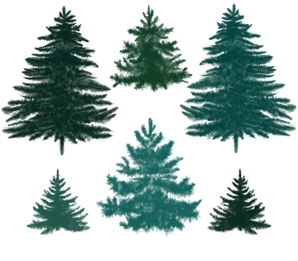 Akvarell jul gröna träd. Handritad gran och semesterträd. — Stockfoto