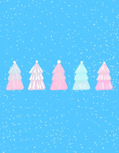 Winter card with pink Christmas trees. Abstract winter with empty place for text — Stock Photo, Image