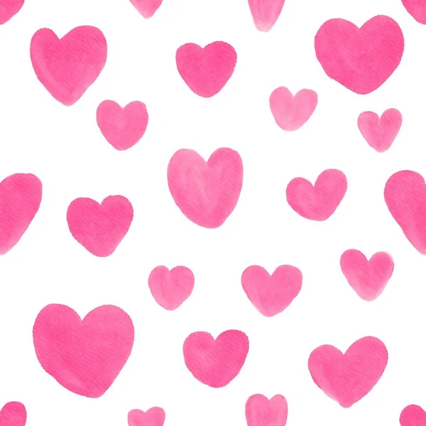 Zökkenőmentes minta rózsaszín akvarell szívekkel. Illusztráció Valentin-napra. — Stock Fotó