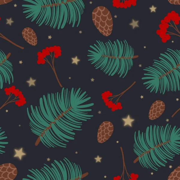 Hand drawn seamless Christmas pattern on dark background. Winter background. — Stock Photo, Image