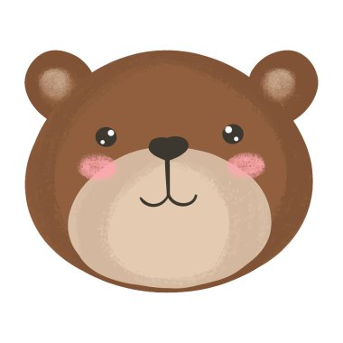 Cute baby illustration with Bear muzzle. Cute animal kawaii characters. The faces of wild animals. Vector illustration isolated on white background.