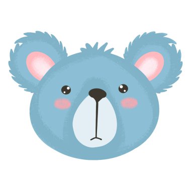 Cute baby illustration with Koala muzzle. Cute animal kawaii characters. The faces of wild animals. Vector illustration isolated on white background.