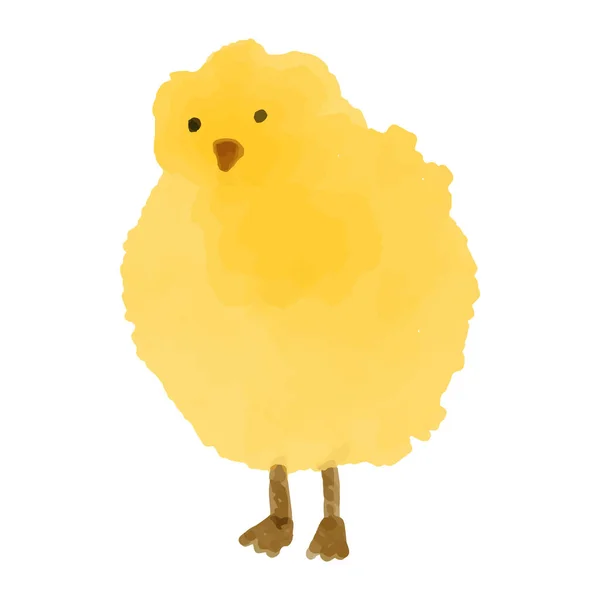 Vektorillustrationer av akvarell Liten gul kyckling. Handritad, konstnärlig, färg bild av kyckling i akvarell stil på en vit bakgrund. Påskkortsdesign. — Stock vektor