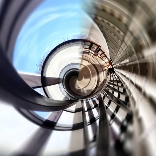 Wirujące abstrakcyjne części budynku tworzą spiralę Fibonacciego — Zdjęcie stockowe