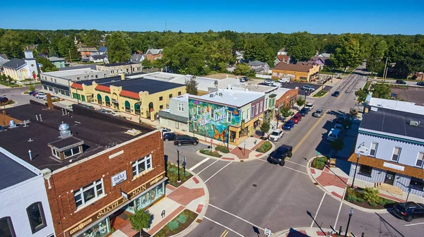 Aerial view of shopping center in rural city — Stock Photo, Image