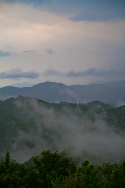 Portrait of Smoky Mountains on a partially cloudy day with trees in the foreground — Stock Photo, Image