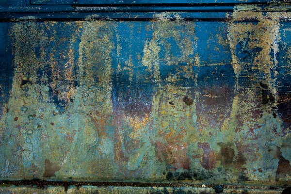 Blue and green and yellow patina painted on a wall textured background — Stock Photo, Image