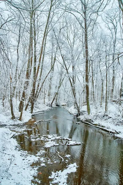 Río en el bosque cubierto de hermosa nieve blanca —  Fotos de Stock