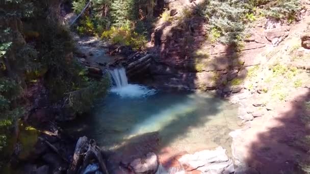 Aerea in mostra tre cascate del Colorado in gola circondata da pini — Video Stock