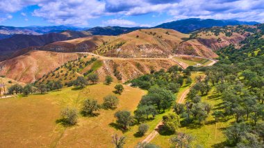 İlkbaharda yemyeşil ağaçlı sonsuz dağların yukarıdaki görüntüsü