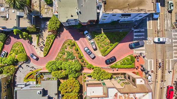 Obraz Powyżej Widok Krętej Drogi Ceglanej Lombard Street San Francisco — Zdjęcie stockowe