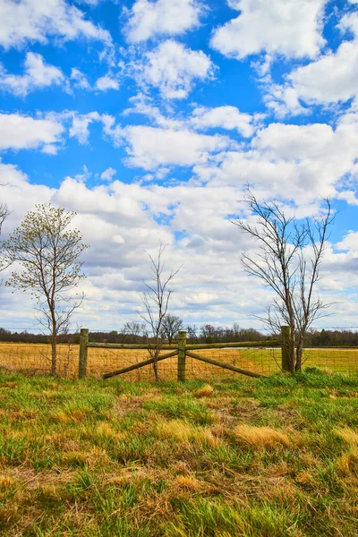 Image Fluffy Clouds Blue Sky Farmland Fencing — Stock Photo, Image